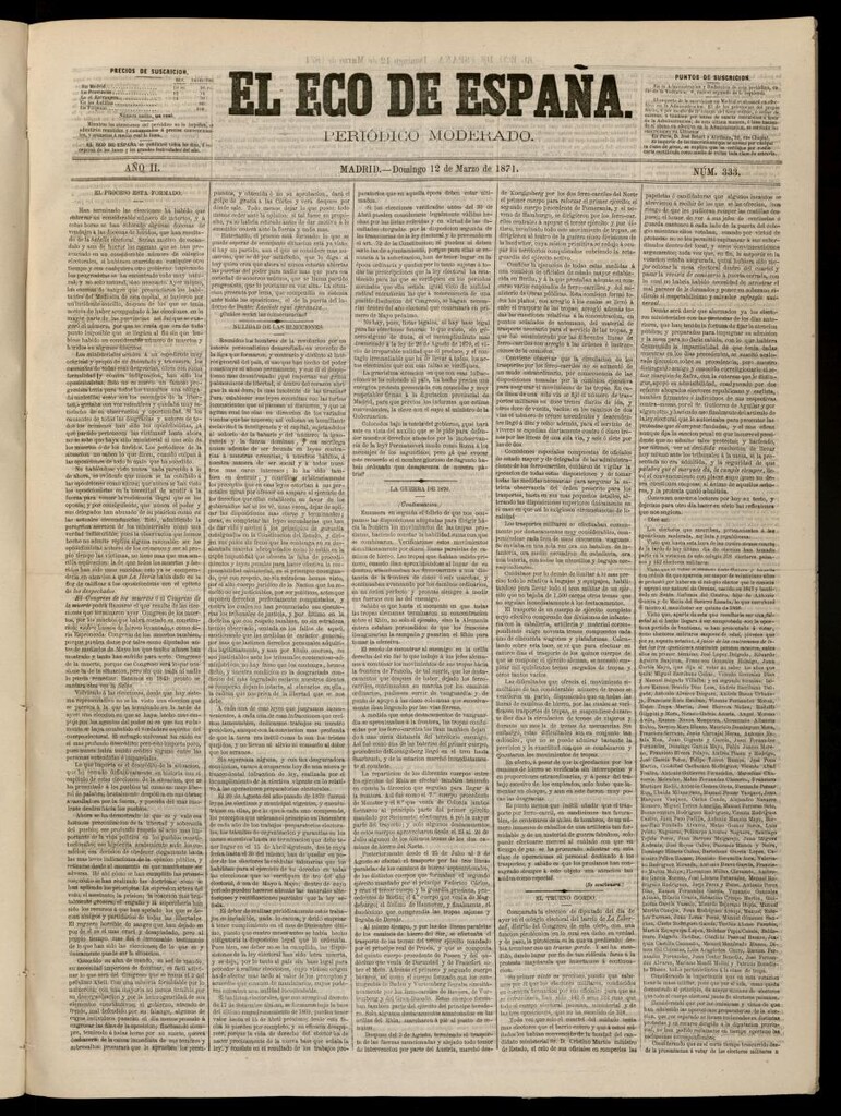 Miniatura de El Eco de España del 12 de marzo de 1871