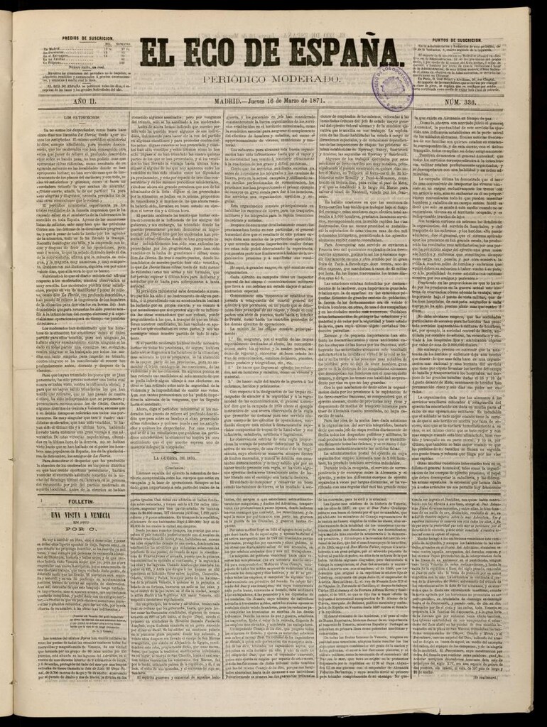 Miniatura de El Eco de España del 16 de marzo de 1871
