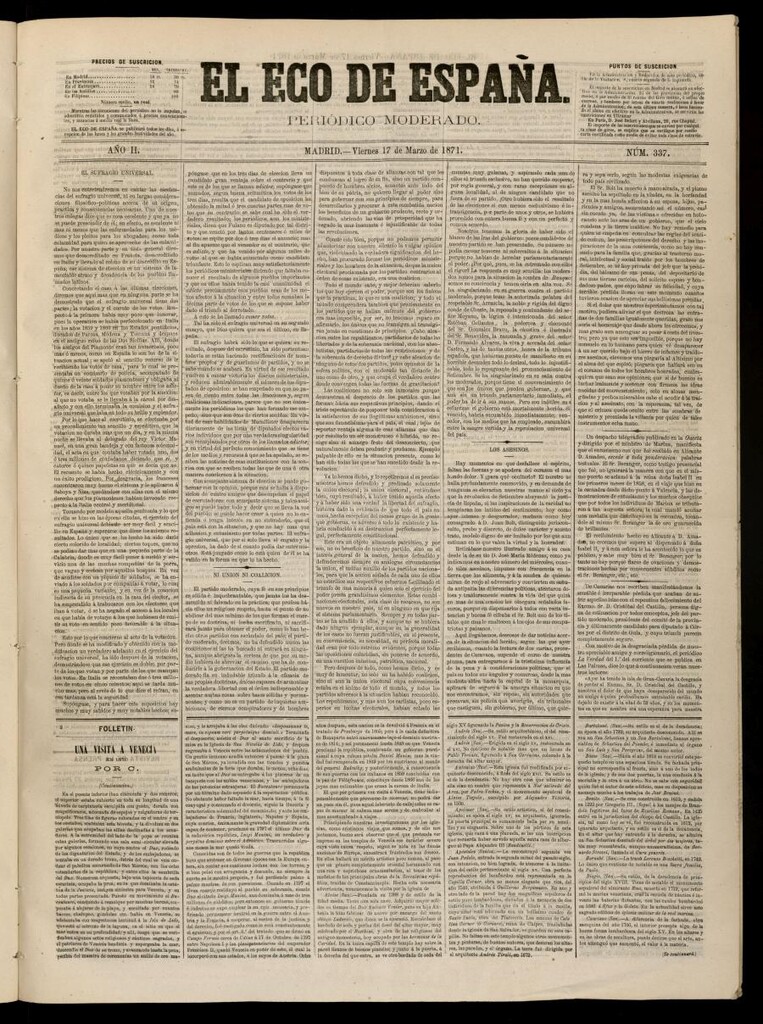 Miniatura de El Eco de España del 17 de marzo de 1871