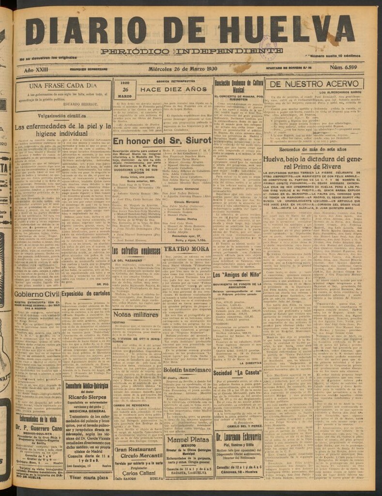 Miniatura de Diario de Huelva : periódico independiente del 26 de marzo de 1930