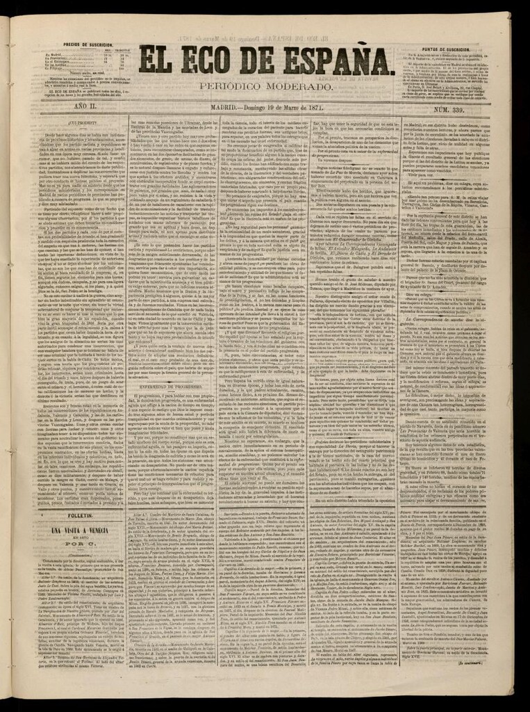 Miniatura de El Eco de España del 19 de marzo de 1871