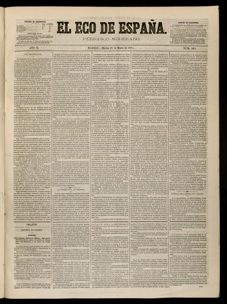 Miniatura de El Eco de España del 21 de marzo de 1871