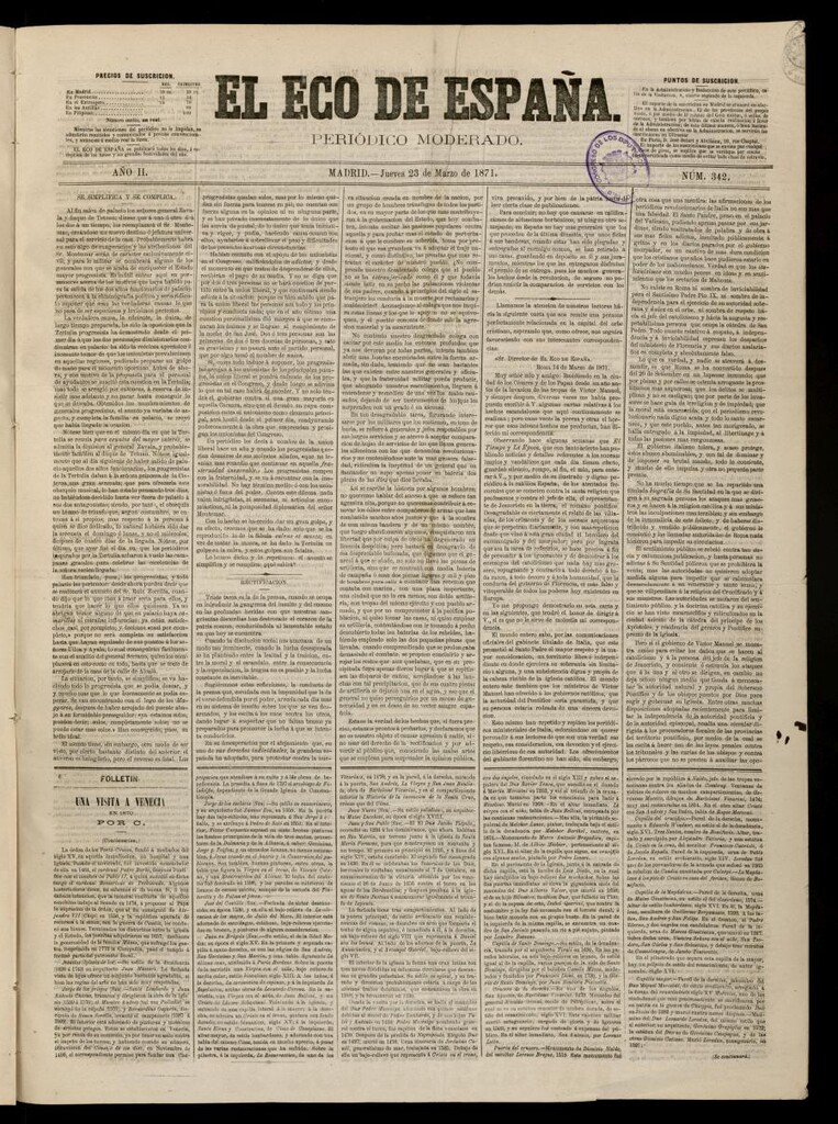 Miniatura de El Eco de España del 23 de marzo de 1871