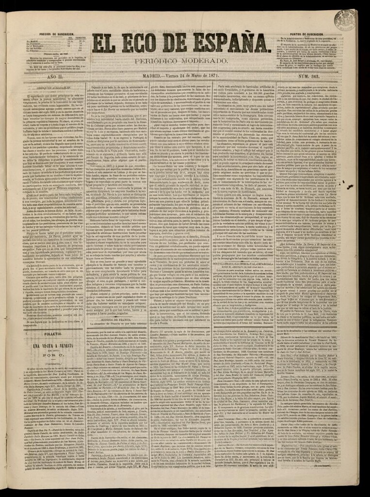 Miniatura de El Eco de España del 24 de marzo de 1871