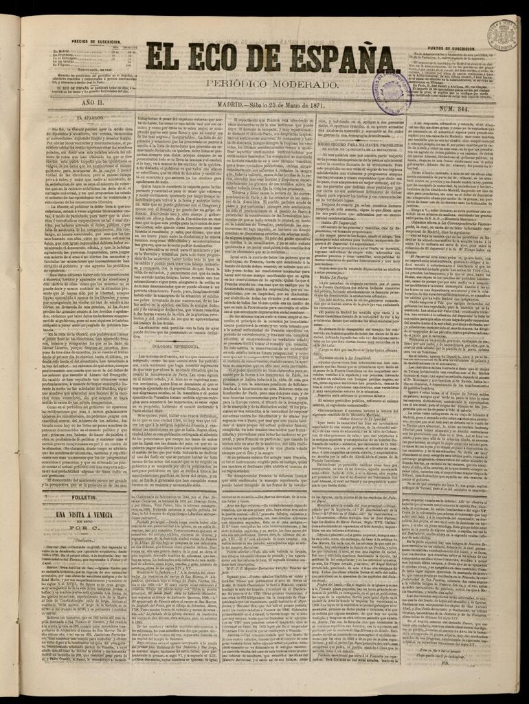 Miniatura de El Eco de España del 25 de marzo de 1871