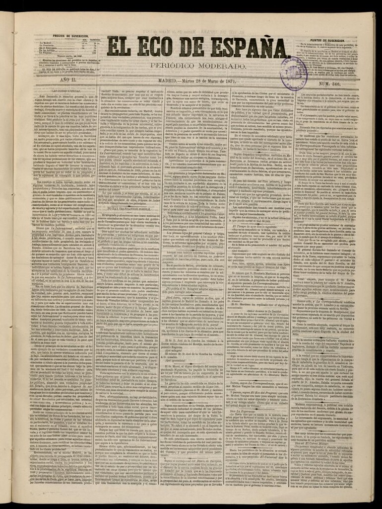 Miniatura de El Eco de España del 28 de marzo de 1871