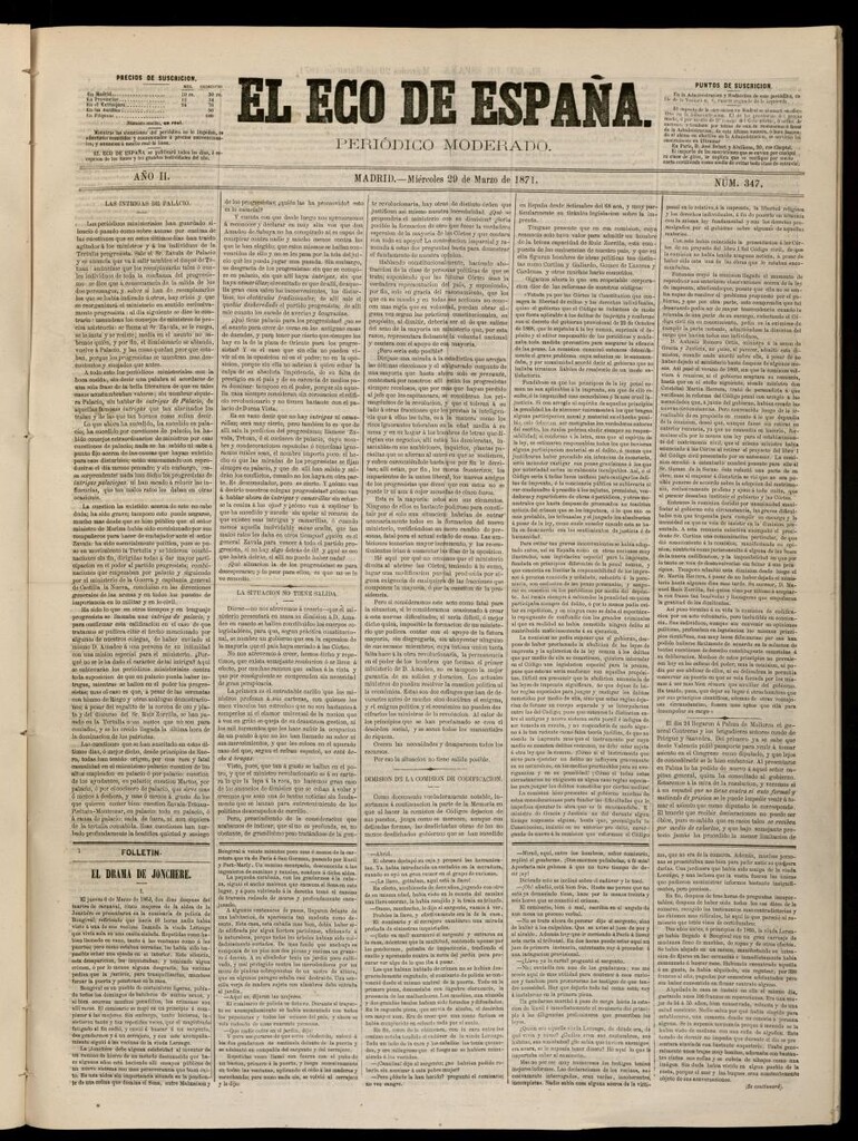 Miniatura de El Eco de España del 29 de marzo de 1871
