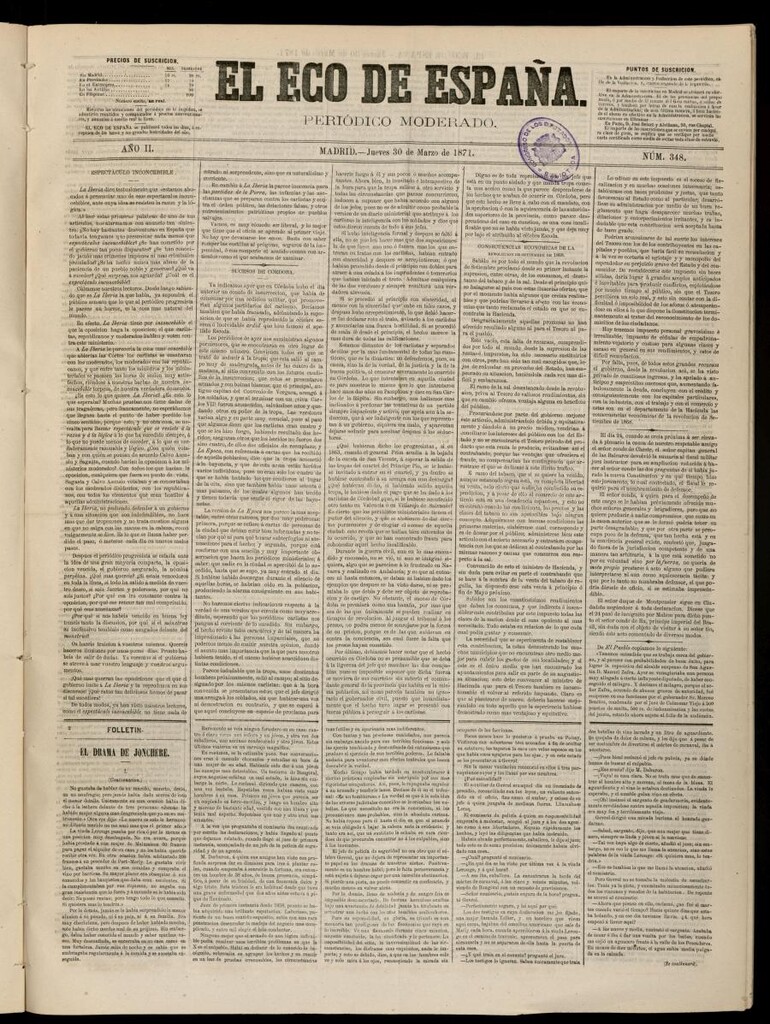Miniatura de El Eco de España del 30 de marzo de 1871