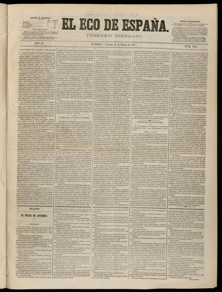 Miniatura de El Eco de España del 31 de marzo de 1871