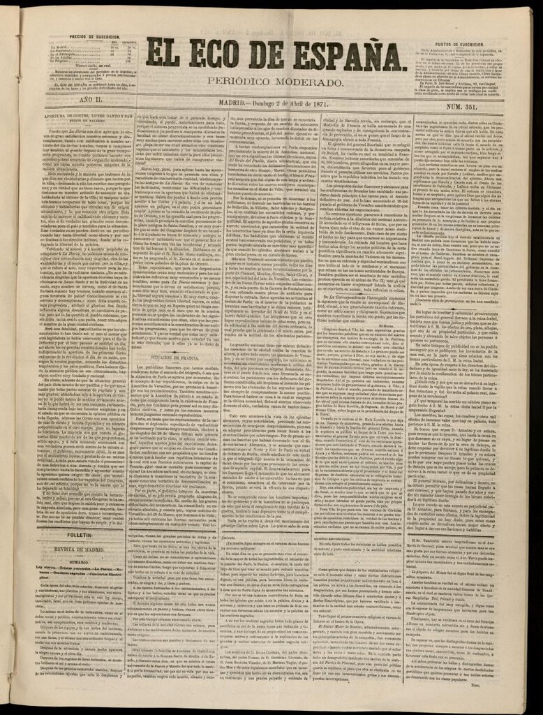 Miniatura de El Eco de España del 2 de abril de 1871