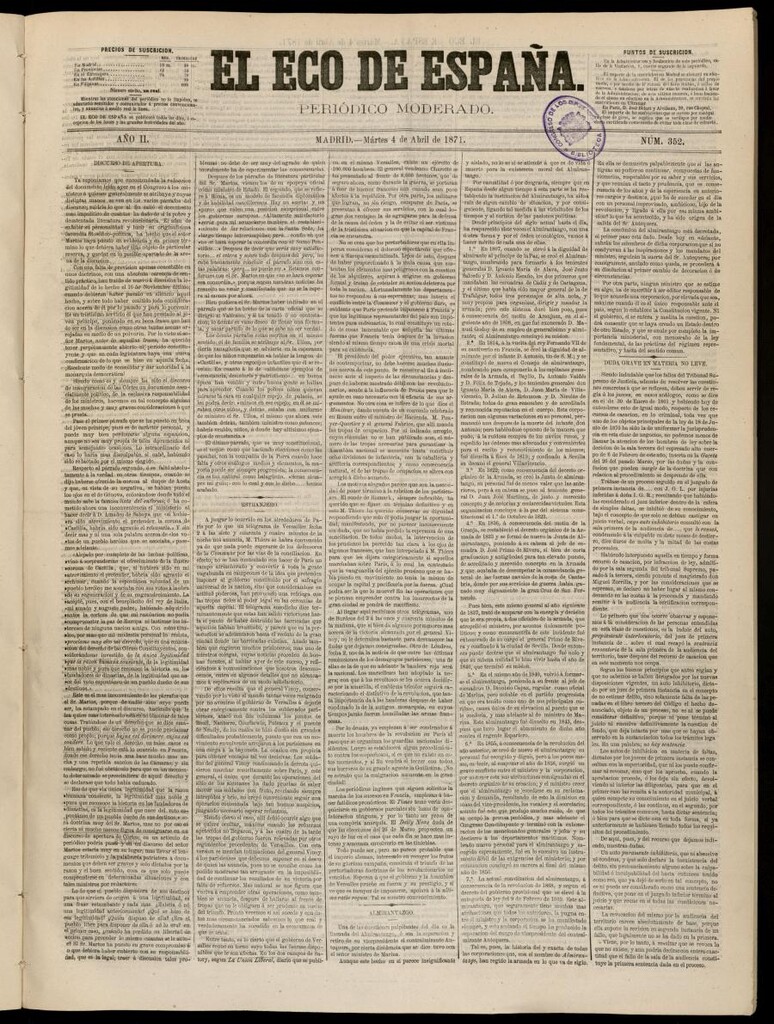 Miniatura de El Eco de España del 4 de abril de 1871