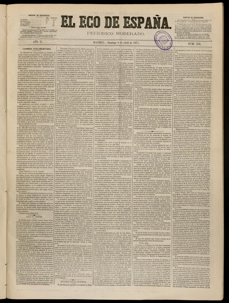 Miniatura de El Eco de España del 9 de abril de 1871