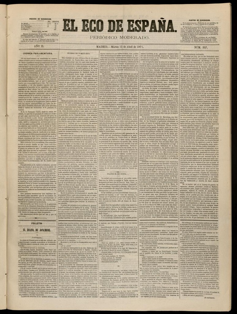 Miniatura de El Eco de España del 11 de abril de 1871
