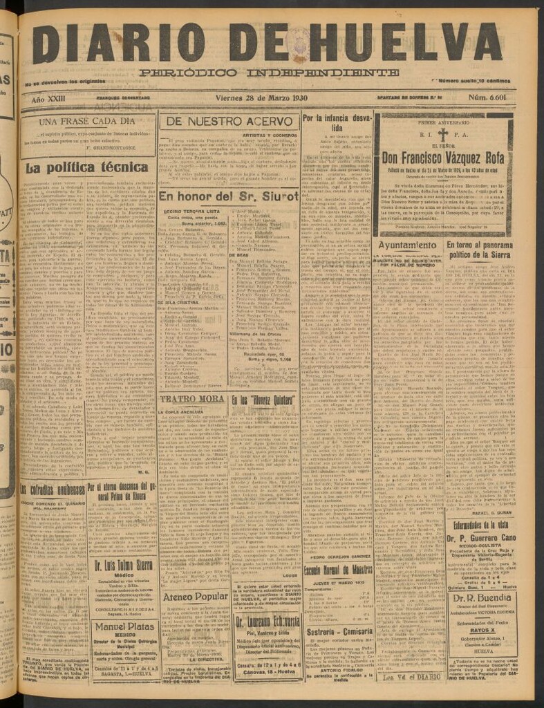 Miniatura de Diario de Huelva : periódico independiente del 28 de marzo de 1930