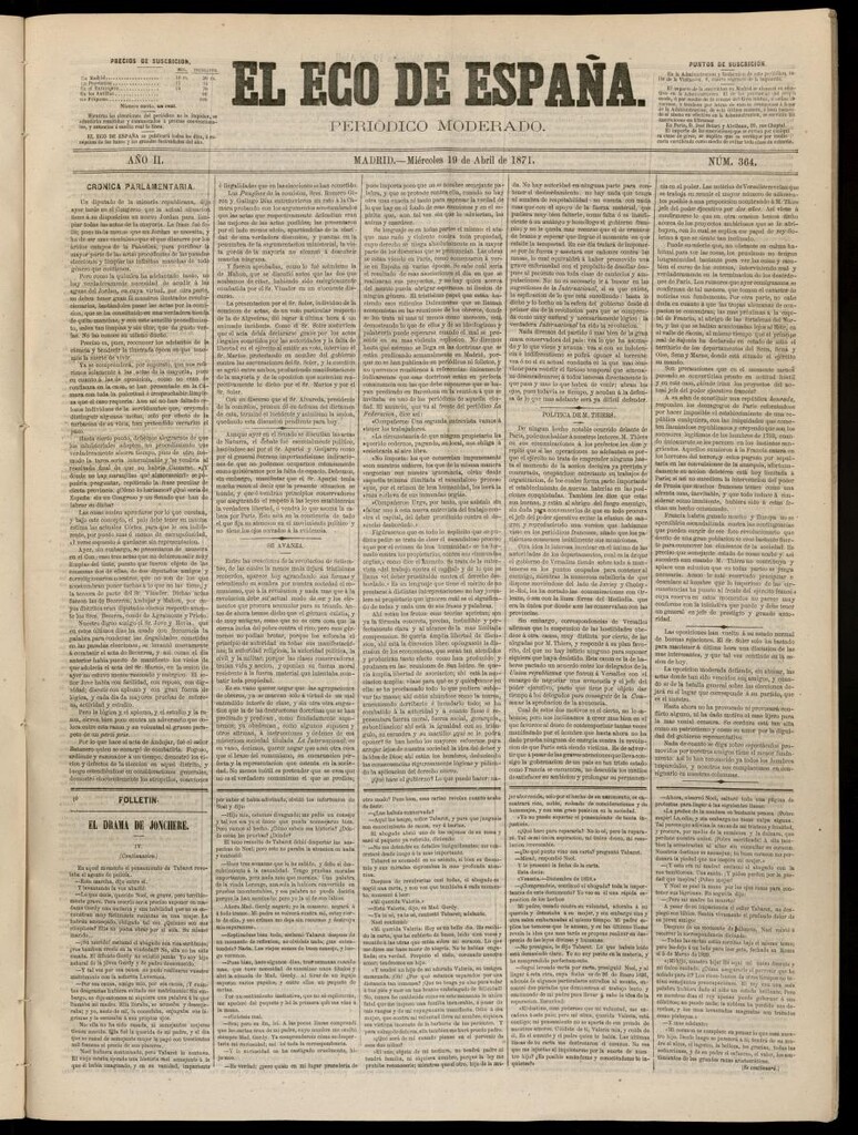 Miniatura de El Eco de España del 19 de abril de 1871