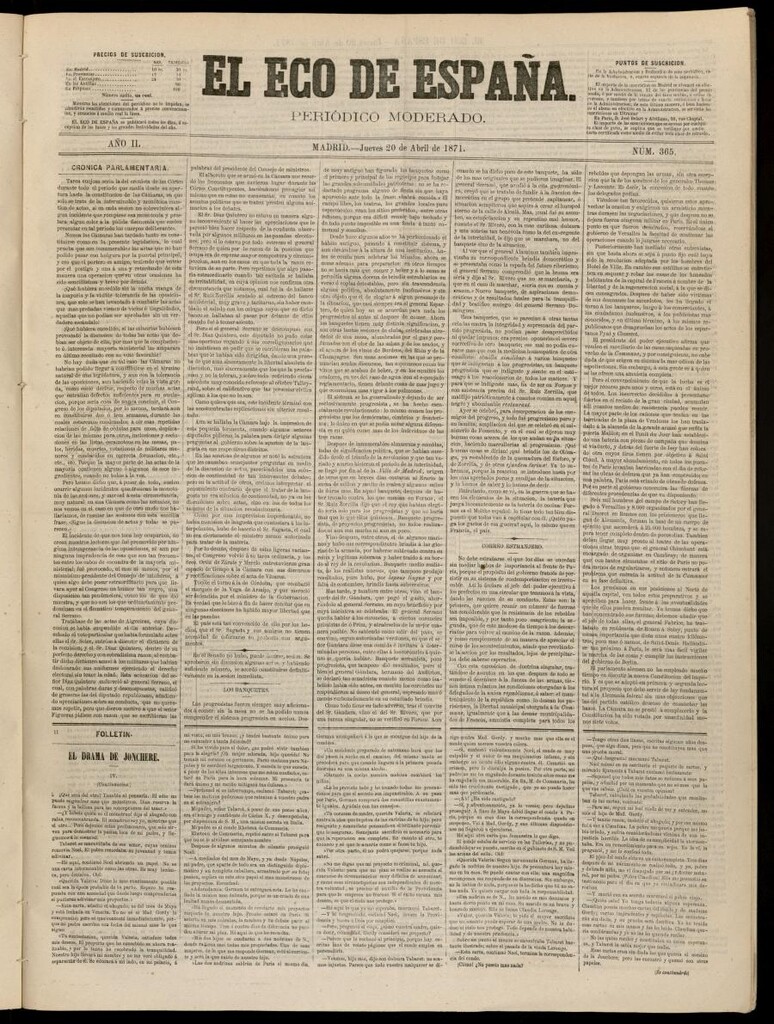 Miniatura de El Eco de España del 20 de abril de 1871