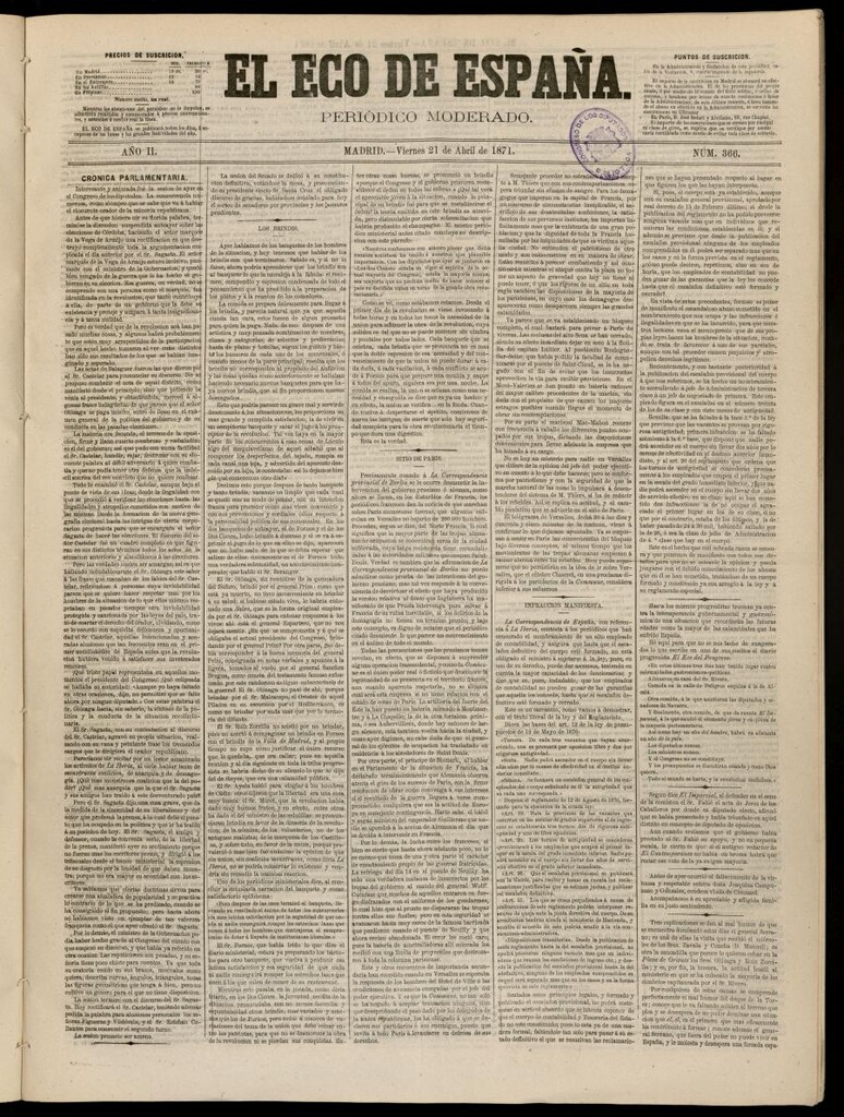 Miniatura de El Eco de España del 21 de abril de 1871