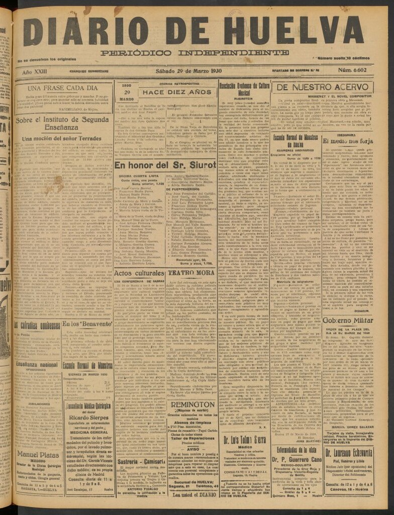 Miniatura de Diario de Huelva : periódico independiente del 29 de marzo de 1930
