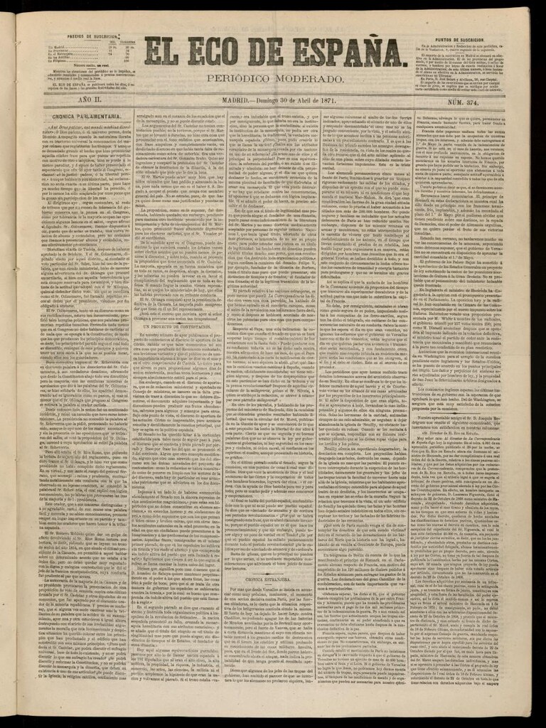 Miniatura de El Eco de España del 30 de abril de 1871
