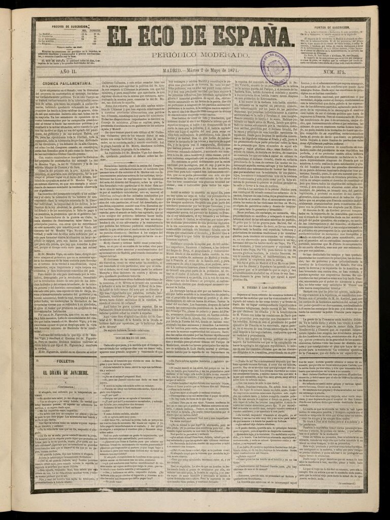 Miniatura de El Eco de España del 2 de mayo de 1871