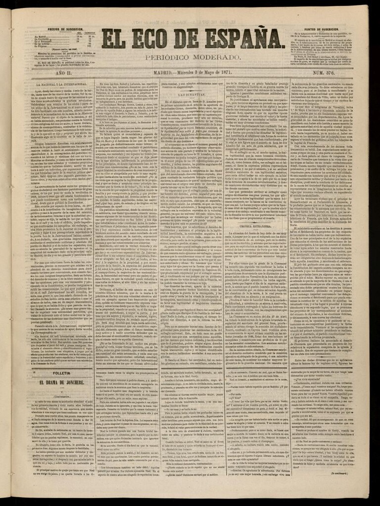 Miniatura de El Eco de España del 3 de mayo de 1871