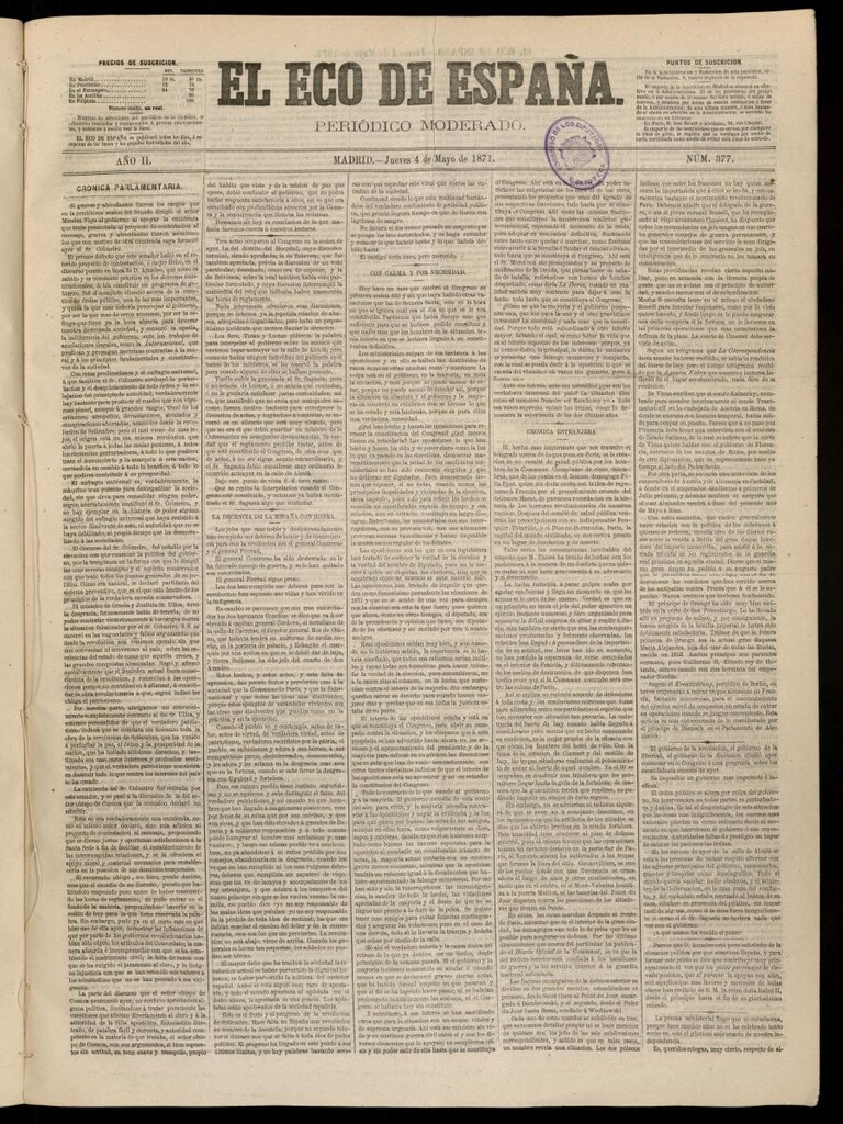 Miniatura de El Eco de España del 4 de mayo de 1871
