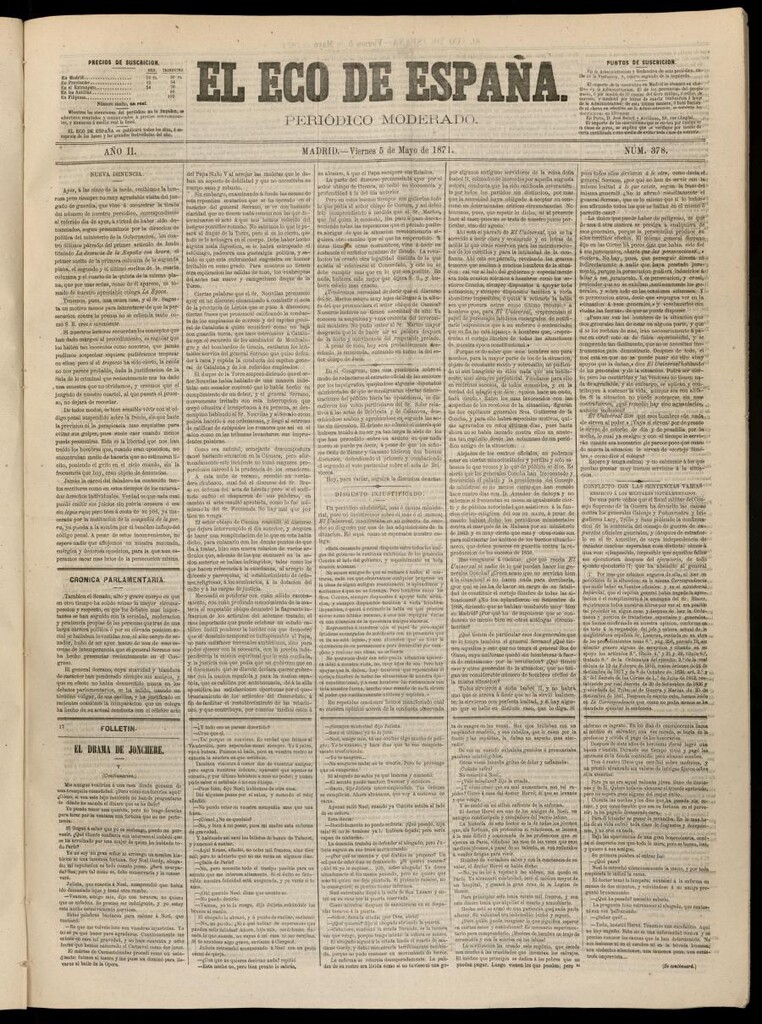 Miniatura de El Eco de España del 5 de mayo de 1871