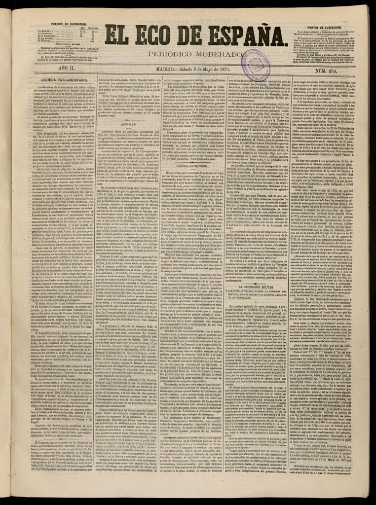 Miniatura de El Eco de España del 6 de mayo de 1871
