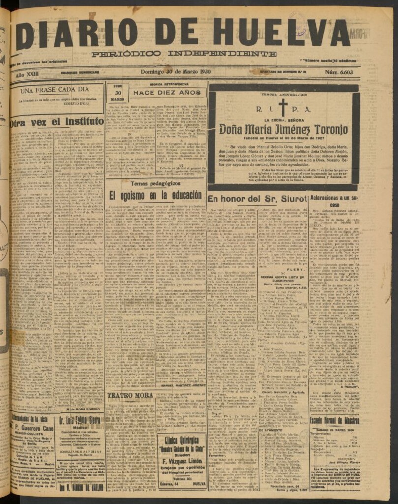 Miniatura de Diario de Huelva : periódico independiente del 30 de marzo de 1930