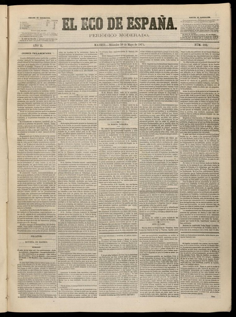 Miniatura de El Eco de España del 10 de mayo de 1871