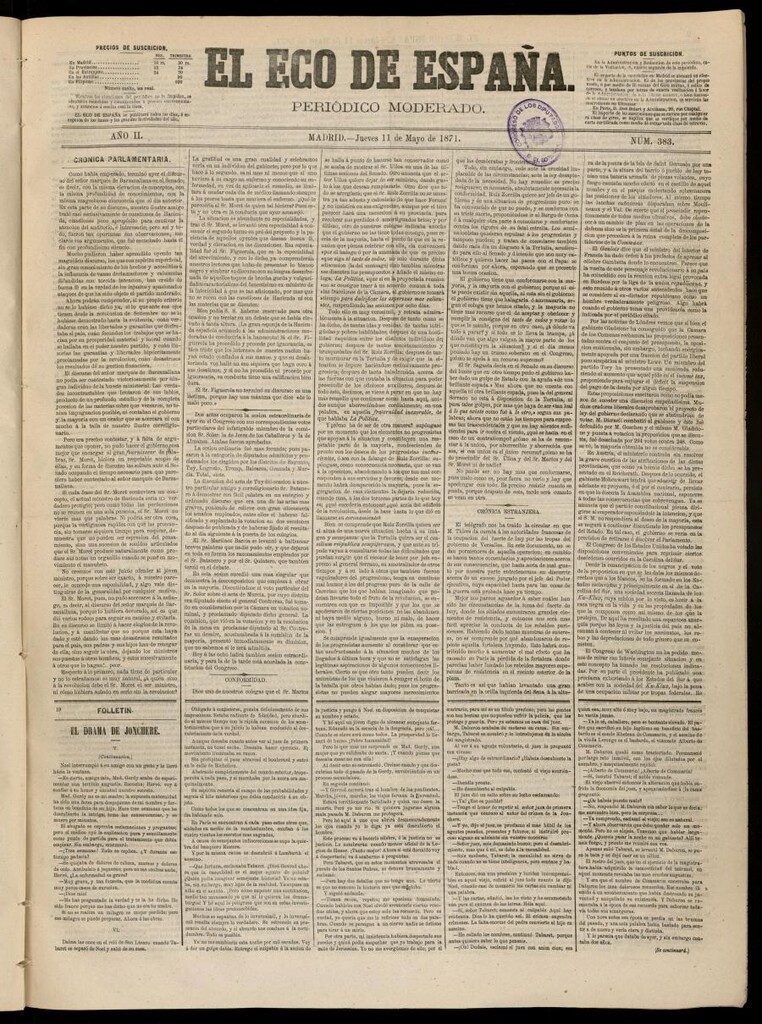 Miniatura de El Eco de España del 11 de mayo de 1871