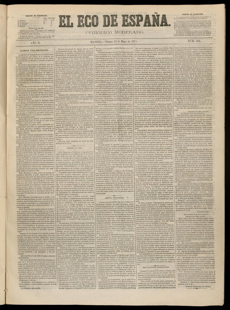 Miniatura de El Eco de España del 12 de mayo de 1871