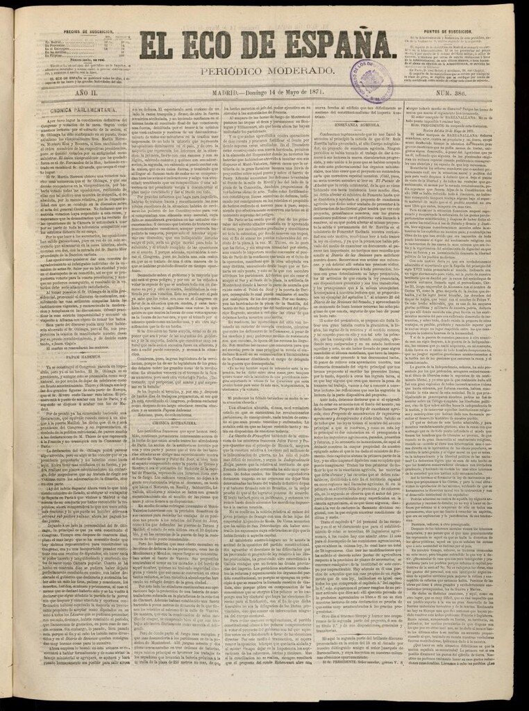 Miniatura de El Eco de España del 14 de mayo de 1871