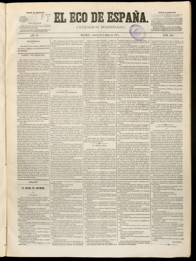 Miniatura de El Eco de España del 18 de mayo de 1871