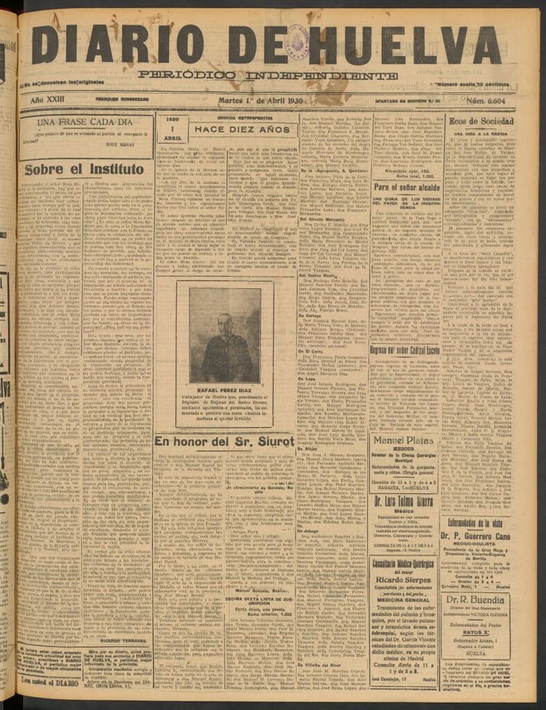 Miniatura de Diario de Huelva : periódico independiente del 1 de abril de 1930