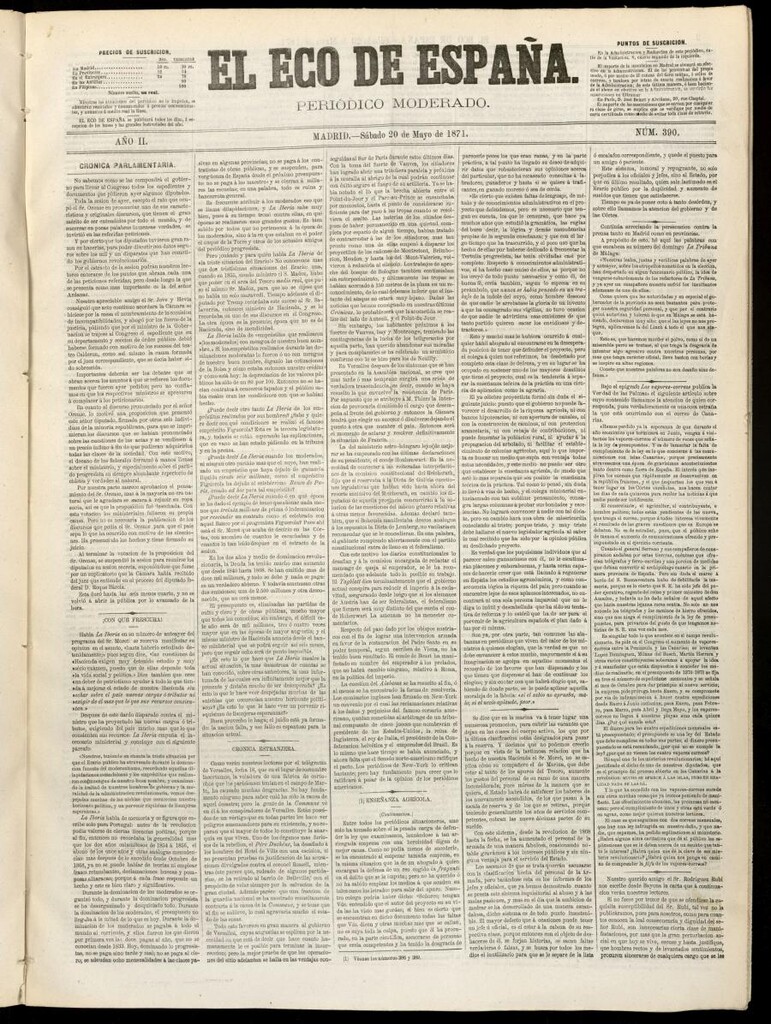 Miniatura de El Eco de España del 20 de mayo de 1871