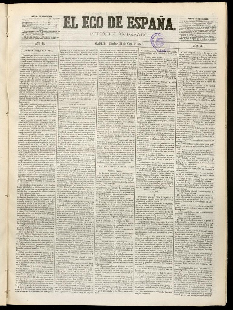 Miniatura de El Eco de España del 21 de mayo de 1871