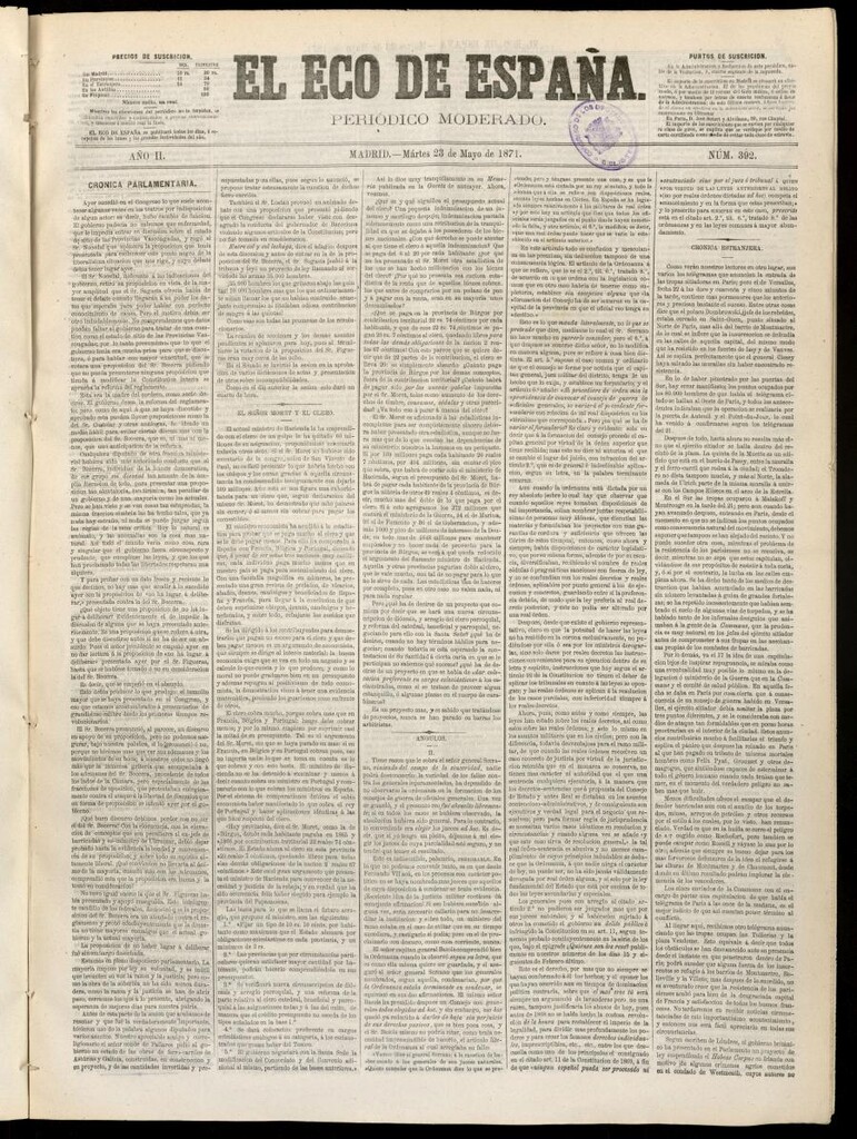 Miniatura de El Eco de España del 23 de mayo de 1871