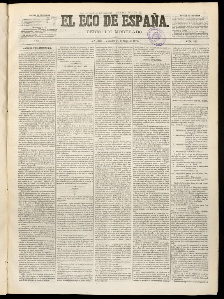 Miniatura de El Eco de España del 24 de mayo de 1871