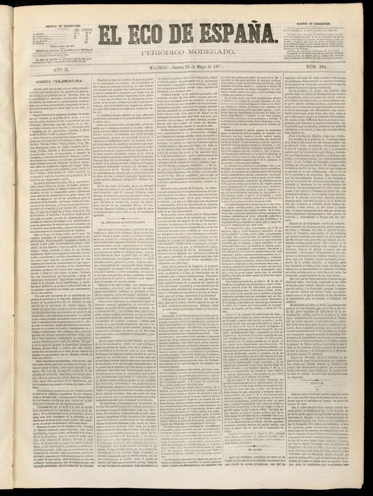 Miniatura de El Eco de España del 25 de mayo de 1871