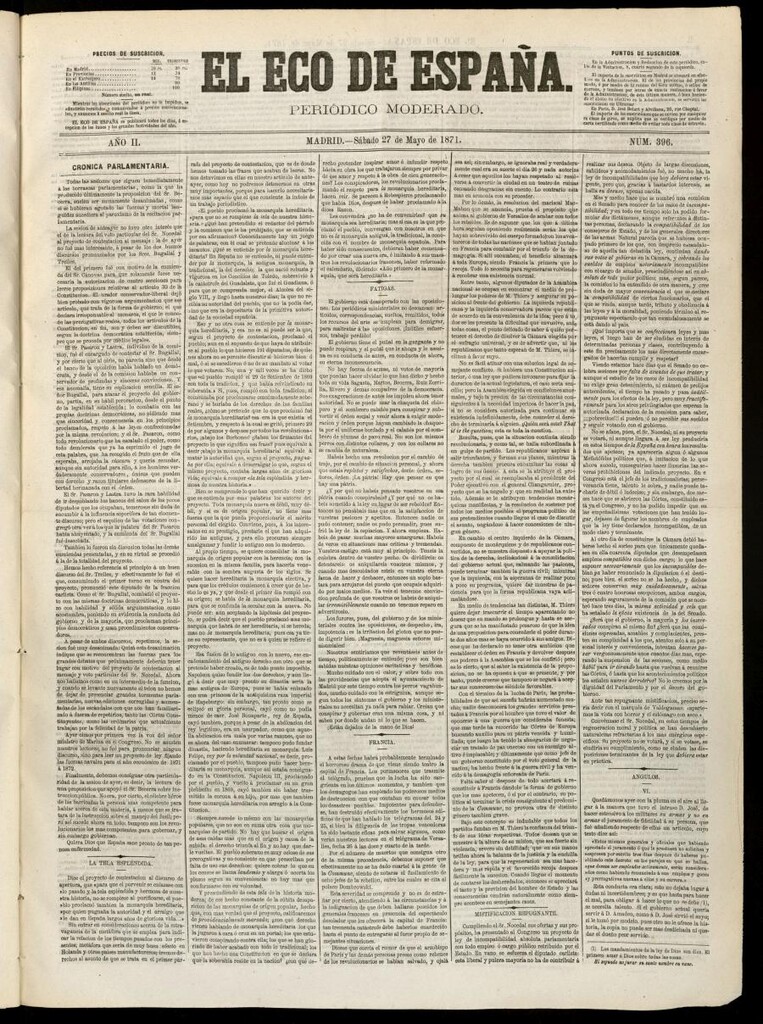 Miniatura de El Eco de España del 27 de mayo de 1871