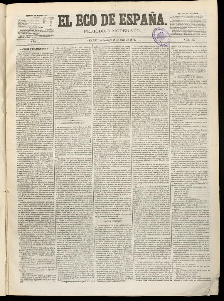 Miniatura de El Eco de España del 28 de mayo de 1871
