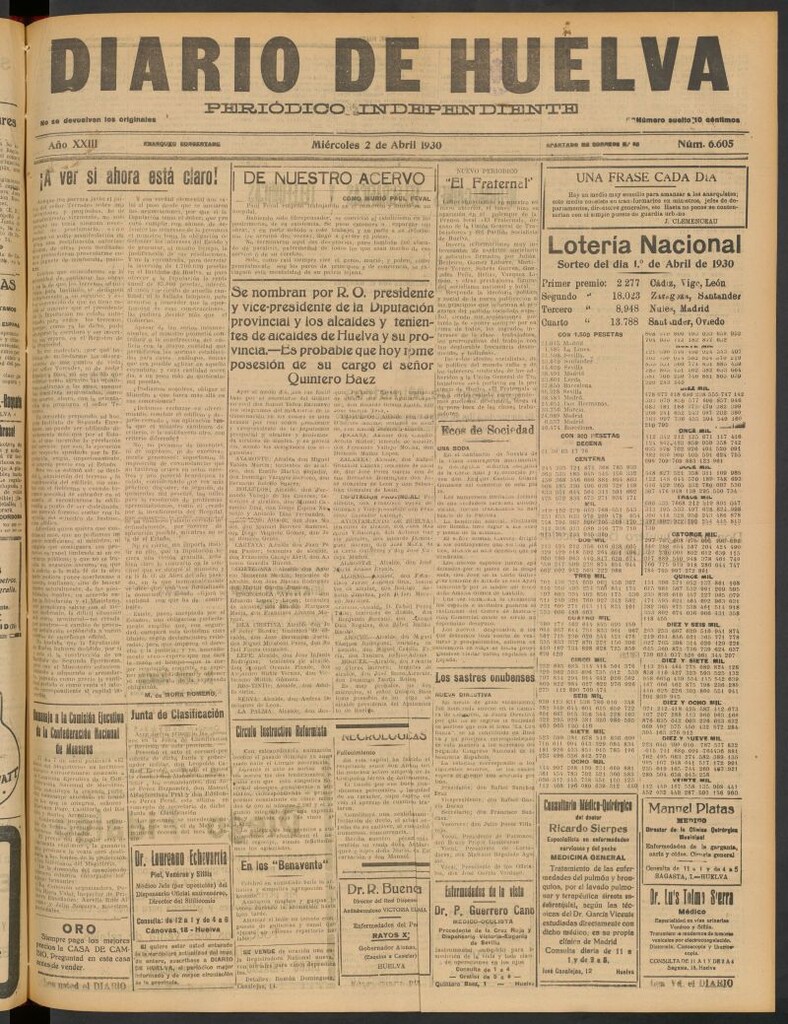 Miniatura de Diario de Huelva : periódico independiente del 2 de abril de 1930