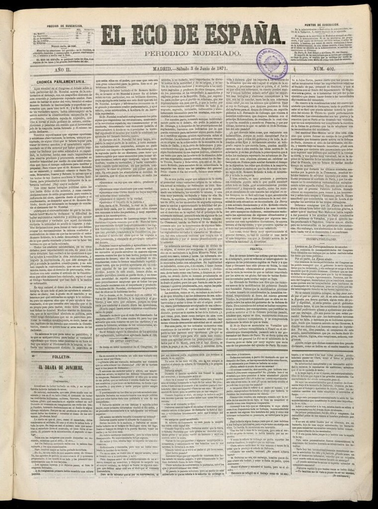 Miniatura de El Eco de España del 3 de junio de 1871