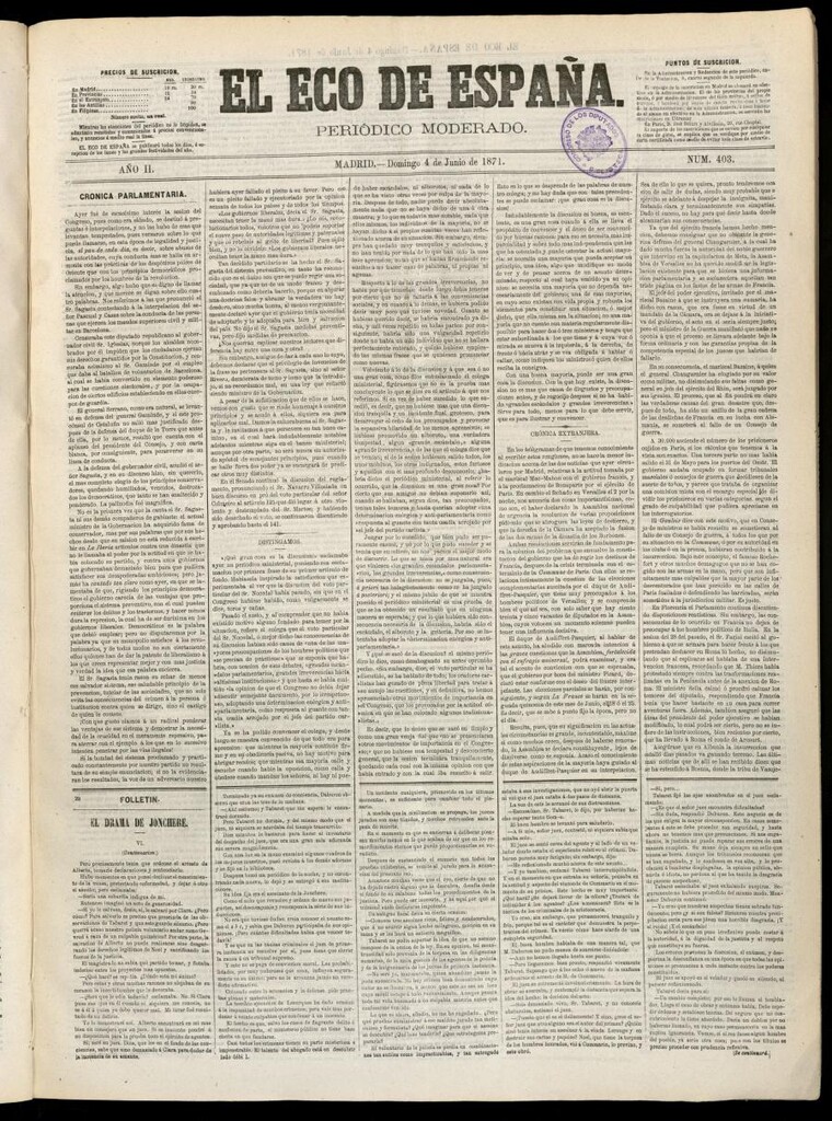 Miniatura de El Eco de España del 4 de junio de 1871