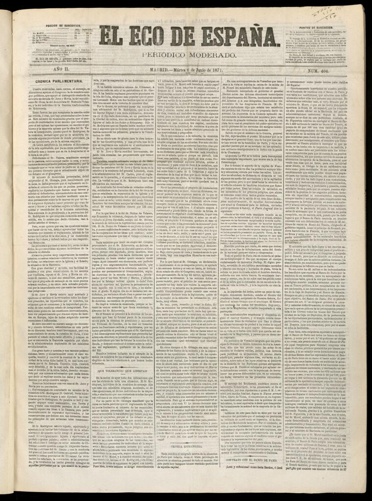 Miniatura de El Eco de España del 6 de junio de 1871