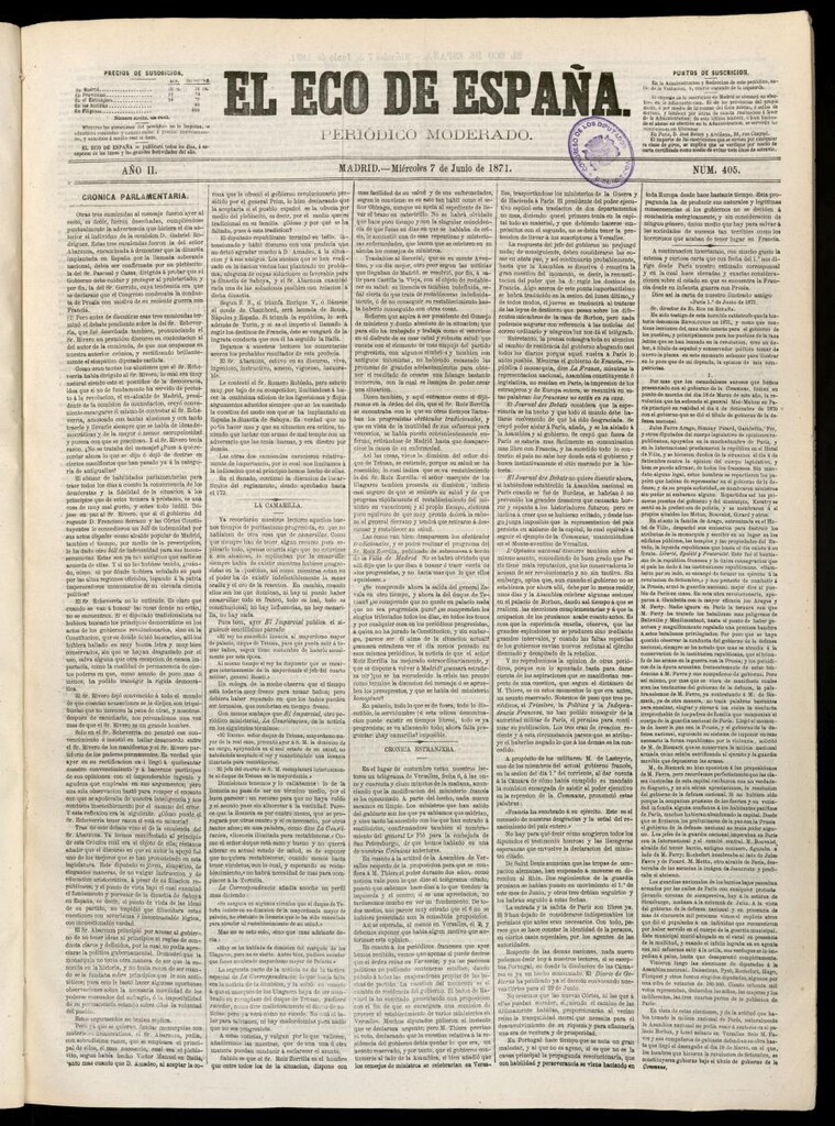 Miniatura de El Eco de España del 7 de junio de 1871