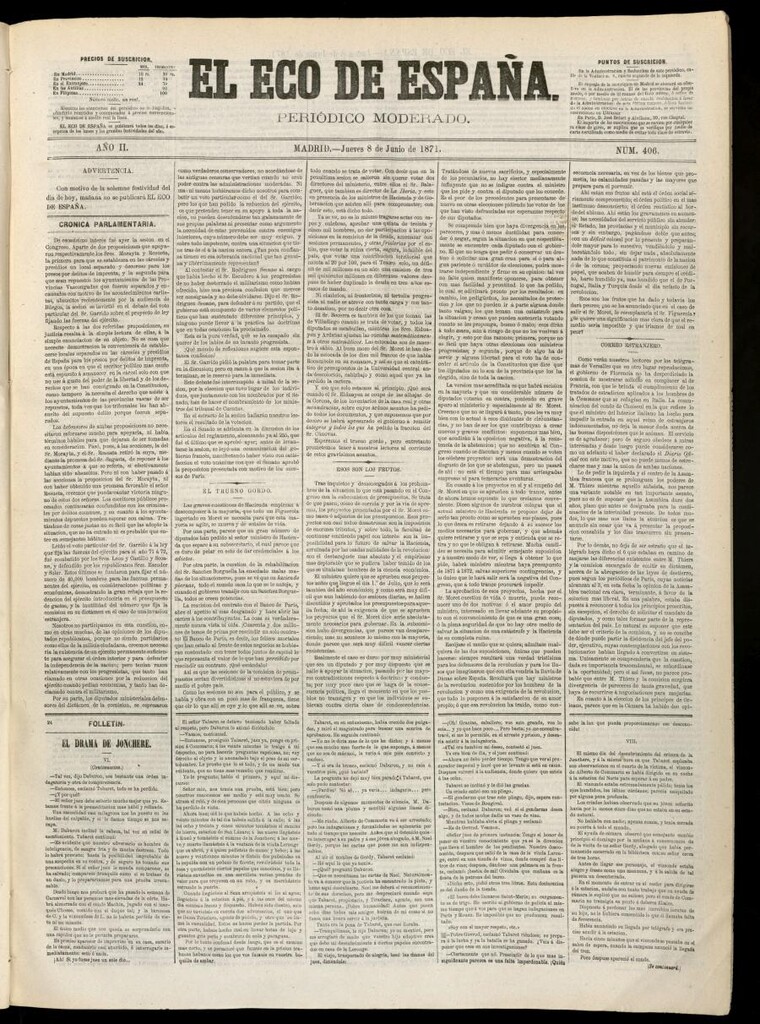 Miniatura de El Eco de España del 8 de junio de 1871