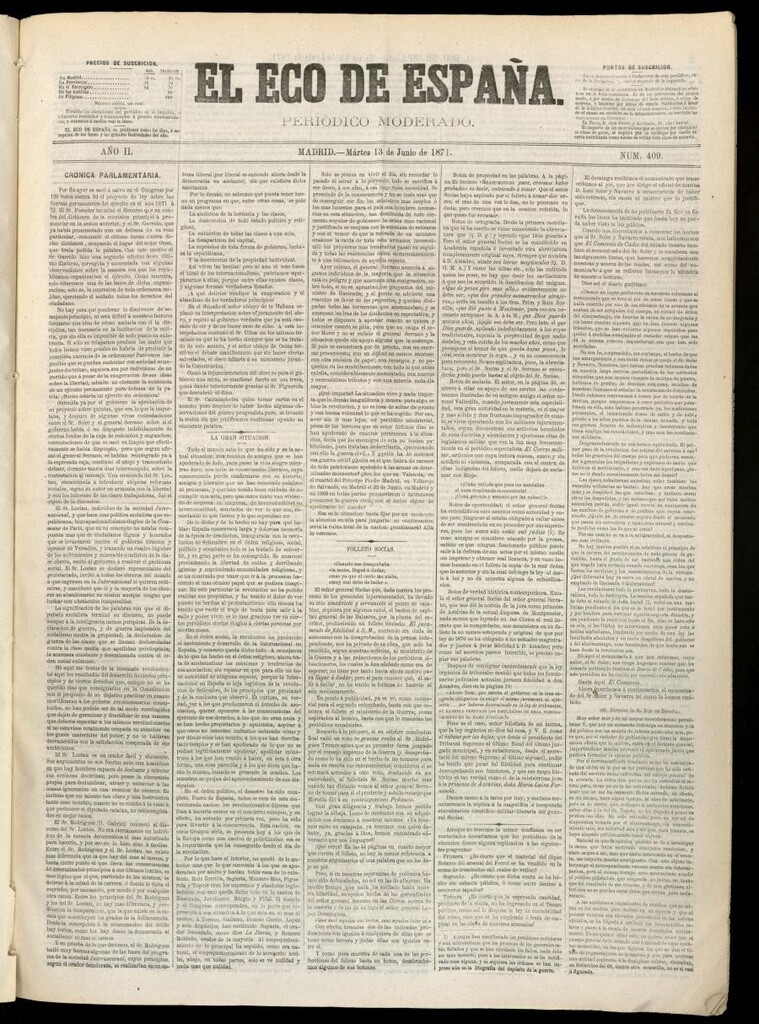 Miniatura de El Eco de España del 13 de junio de 1871