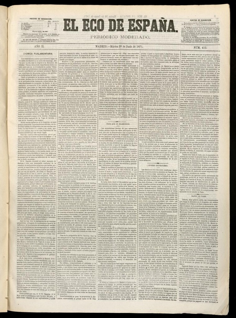 Miniatura de El Eco de España del 20 de junio de 1871